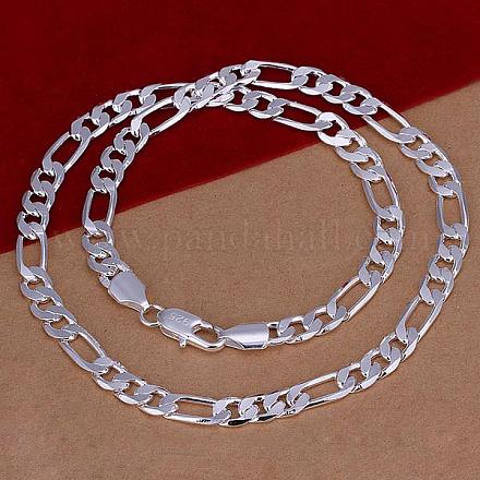 Popular Silver Color Plated Brass Figaro Chain Necklaces for Men NJEW-BB12667-8-1