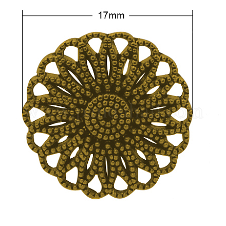 チベット風合金シャンクボタン  無鉛の  花  アンティーク黄金  17x6mm  穴：2.5mm X-TIBE-R179-AG-LF-1