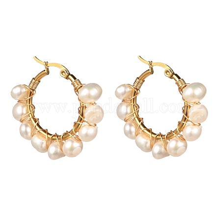 Anello di perle naturali orecchini a cerchio per donna ragazza EJEW-JE04685-01-1
