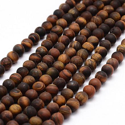 Frosted Natural Tiger Eye Beads Strands G-F364-18-6mm-1