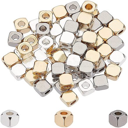 Unicraftale environ 60 pièces 3 couleurs perles de cube perles carrées en acier inoxydable perles à grand trou pour la fabrication de bijoux trou de 2mm STAS-UN0025-19-1