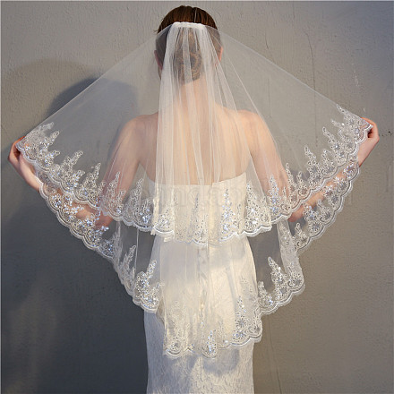 Double Layer Flower Pattern Mesh Bridal Veil with Combs PW-WG22953-01-1