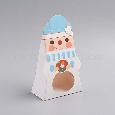 クリスマス厚紙紙箱  クリアウィンドウ付き  キャンディーバッグ  クリスマスパーティーの好意  雪だるま  ホワイト  5.5x10.3x16.9cm CON-G008-B01-1