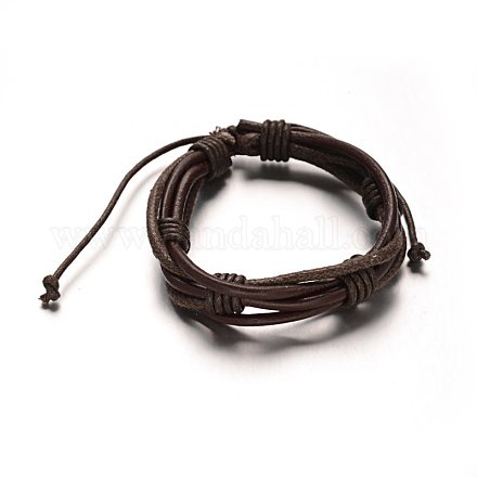 Cuero trenzado del cordón ajustable pulseras de varias vueltas X-BJEW-M169-05-1
