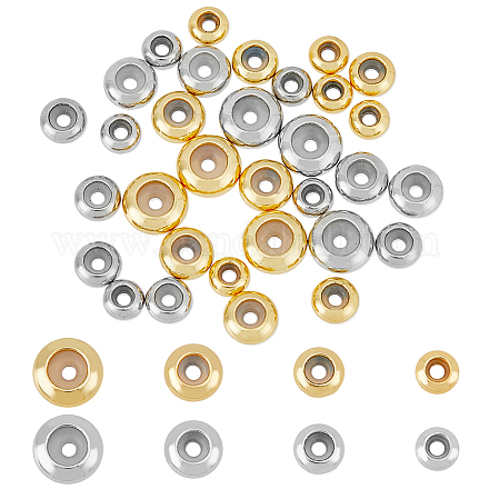 SUPERFINDINGS 40Pcs 8 Styles Brass Beads with Rubber Inside Slider Beads Rondelle Stopper Beads Platinum and Golden Charms Craft Stackable Beads for Jewelry Making Hole 2mm KK-FH0006-48-1