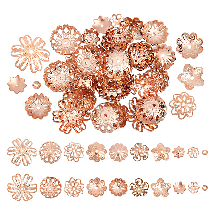 Unicraftale 60 pieza 10 estilos agujero de 0.5/1/1.2.[118] in 304 tapas de cuentas de acero inoxidable oro rosa elegantes tapas de cuentas huecas multipétalos espaciadores de flores cuentas de metal tapas de abalorios sueltas para hacer joyas STAS-UN0043-31-1