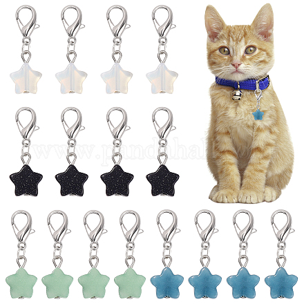 CHGCRAFT 16Pcs 4 Colors Star Gemstone Pet Collar Charms Natural Gemstone Pendants with Lobster Claw Clasps for Pet Collars Keychain HJEW-CA0001-22-1
