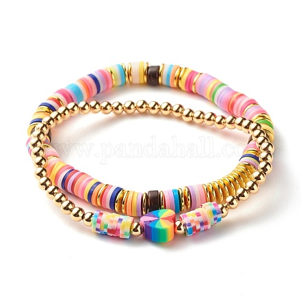 Ensembles de bracelets extensibles faits à la main en argile polymère heishi perles BJEW-JB07341-1