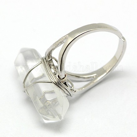 個性的ユニセックスの天然宝石の弾丸指輪  プラチナメッキ真鍮パーツ  クリスタル  17mm RJEW-M004-01B-1