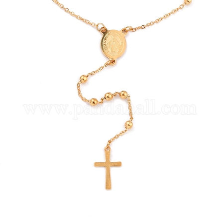304 Edelstahl Rosenkranz Perlenketten für Religion X-STAS-B021-02G-1