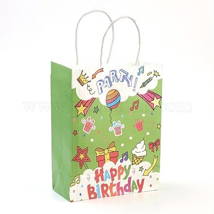 紙袋  ハンドル付き  ギフトバッグ  ショッピングバッグ  誕生日パーティーバッグ  長方形  グリーン  27x21x11cm AJEW-G019-02M-05-1
