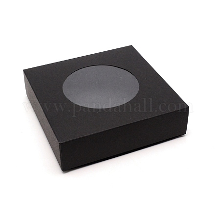 透明な正円窓が付いているbenecreat20pcsクラフト紙箱  ギフト用の箱  正方形  ブラック  15x15x4cm CON-BC0002-33B-1