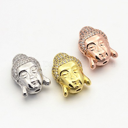 Perle di testa di buddha a zirconia cubica aaa con micro pavè di zirconi in ottone CZ ZIRC-L012-03-NR-1