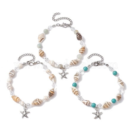 Set di braccialetti con ciondoli stella marina in lega da 3 pz BJEW-JB10090-1