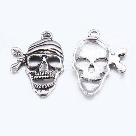 Antique Silver Alloy Skull Pendants for Halloween X-EA9110Y-1