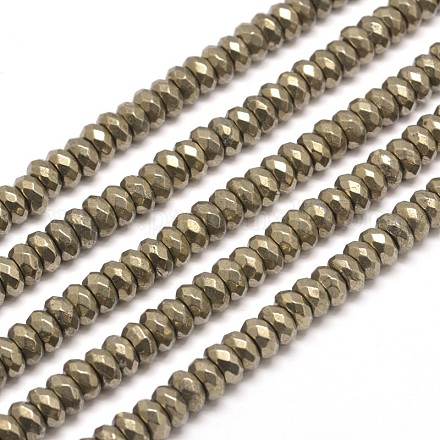 Faceted Rondelle Natural Pyrite Beads Strands G-I126-11-2x1.5mm-1