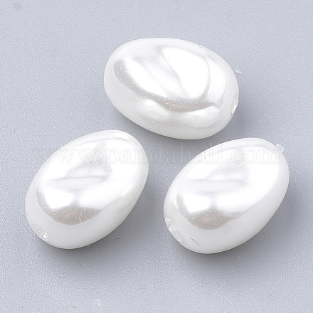 環境に優しいプラスチック模造真珠ビーズ  高い光沢  グレードA  オーバル  ホワイト  14x10x8.5mm  穴：1.6mm MACR-T013-07-1