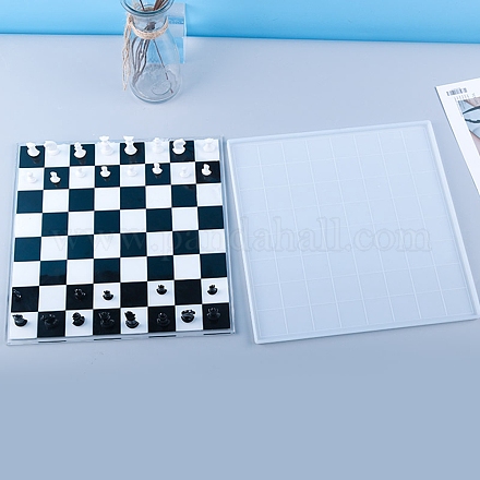 DIYのチェス盤と駒のシリコンモールド  レジン型  UVレジン用  エポキシ樹脂工芸品作り  子供と大人のための古典的なゲーム  ホワイト  274x274x9mm  内径：265x265mm DIY-F052-01-1