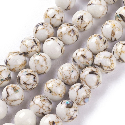 Perles de turquoise synthétique et coquillage assemblées G-F623-12-10mm-1