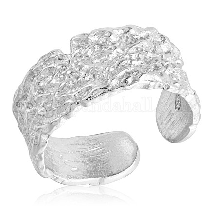 925 anillo de puño abierto grueso texturizado de plata de ley chapada en rodio para mujer JR866A-1
