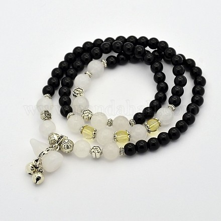 Jade teint naturel ronde perles bracelets wrap triples BJEW-E228-07-1