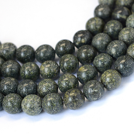 Rangées de perles rondes en dentelle serpentine naturelle / verte X-G-E334-6mm-14-1