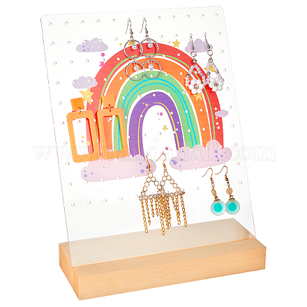 PH PandaHall 120 Holes Earring Organizer Rainbow Earring Holder Earrings Display Stands with Wood Base L-Shaped Earring Storage Stand for Selling Ear Stud Merchant Show Retail Personal Exhibition EDIS-WH0035-20B-03-1