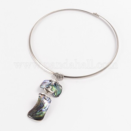 Brass Paua Shell Pendant Choker Necklaces X-NJEW-P120-01-1