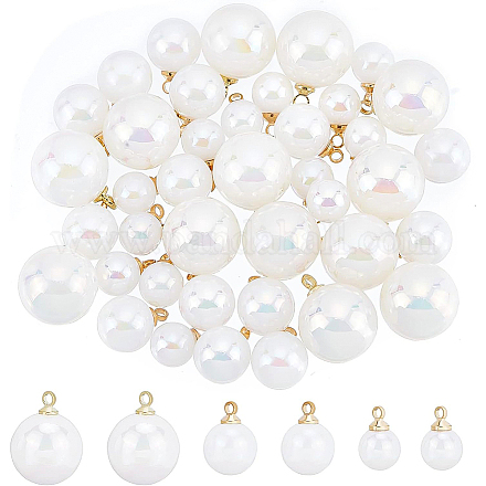 BENECREAT 60 pcs 8mm/10mm/14mm Faux Pearl Pendant Necklace Beads Pendants Craft Jewelry Making Charms Kit DIY Bracelets Earrings Clothing for Wedding Birthday Party Decoration KY-BC0001-28-1