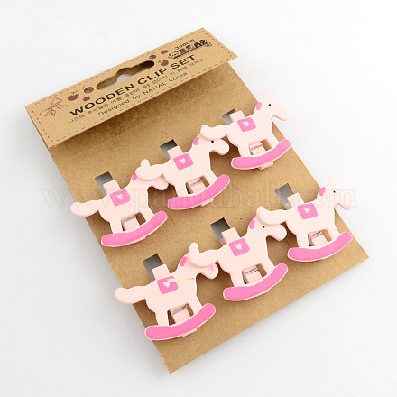 DIY Wood Craft Ideas Party Photo Wall Decorations Small Rocking Horse Shaped Wooden Clothespins Postcards Note Pegs Clips X-AJEW-Q076-42-1