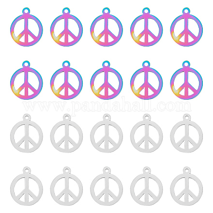 Unicicraftale 40 pz 2 colori pendenti segno di pace 201 pendenti di pace in acciaio inossidabile metallo ciondolo pace collana orecchino simbolo di pace charms per la collana creazione di gioielli STAS-UN0042-90-1