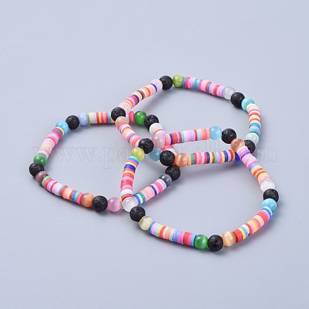 Eco-Friendly Handmade Polymer Clay Heishi Beads Stretch Bracelets BJEW-JB04327-1