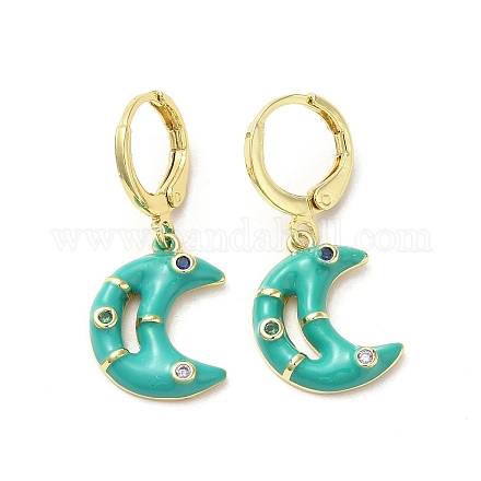 Crescent Moon Real 18K Gold Plated Brass Dangle Leverback Earrings EJEW-L268-031G-04-1