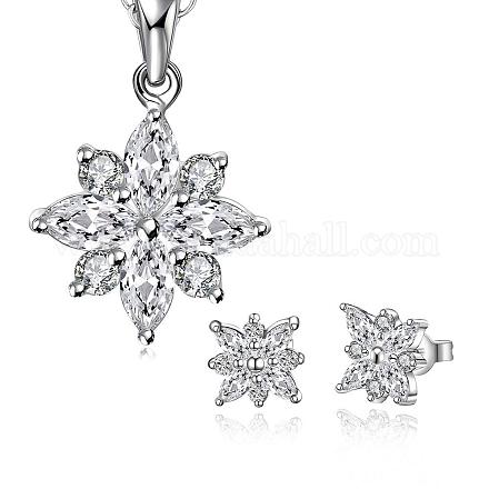 Trendy Silver Plated Brass Cubic Zirconia Bridal Party Jewelry Sets SJEW-BB09535-C-1