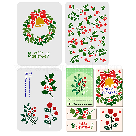 FINGERINSPIRE 3 Pcs Christmas Theme Stencils 29.7x21cm Garland Painting Stencils Plastic Berries Christmas Holly Pattern Stencils Reusable Stencil for DIY Christmas Card or Winter Home Decor DIY-WH0172-846-1