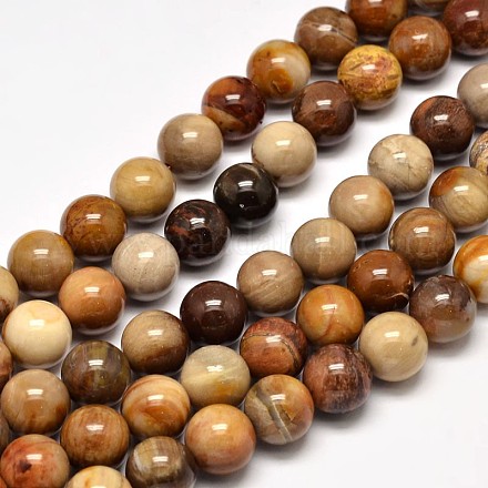 Bois pétrifié naturel brins de perles rondes X-G-F266-08-10mm-1