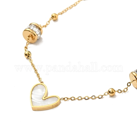 Synthetic White Shell Heart & Glass Column Pendant Necklace with Satellite Chains NJEW-G036-12G-1