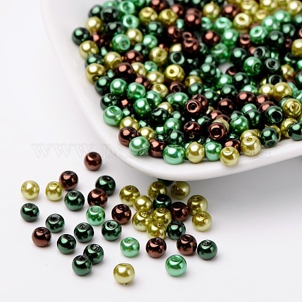 Choc-menthe perles de nacre mélange de perle de verre HY-X006-4mm-04-1