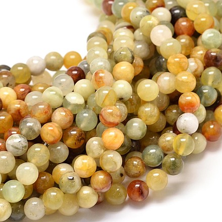 Jade Xiuyan naturales hebras de perlas redondo X-G-P075-39-8mm-1