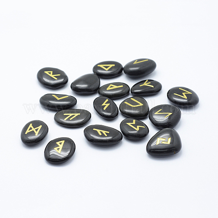 Abalorios naturales de piedra negra G-P351-02-1