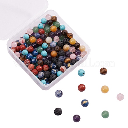 200pcs 10 perles rondes de pierres précieuses naturelles et synthétiques de style G-CJ0001-53-1