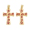 Brass Pendants, with Enamel, Cross Charms, Cadmium Free & Lead Free, Rack Plating, Long-Lasting Plated, Real 18K Gold Plated, Red, 31.5x20x3mm, Hole: 4x6mm