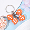 Plastic Keychain, with Platinum Iron Rings, Dice, Dark Orange, 75mm