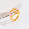 Heart & Flower Brass Pearl Pink Enamel Adjustable Finger Rings, Golden, Letter J, 14mm, Inner Diameter: 17mm