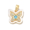 Brass Micro Pave Cubic Zirconia Pendants, with Shell, Butterfly Charms, Cyan, 13x13.5x3mm, Hole: 4x2mm