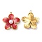 304 Stainless Steel Enamel Pendants, with ABS Imitation Pearl, Real 18K Gold Plated, Flower Charm, Crimson, 22x20.5x6mm, Hole: 1.4mm