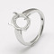 Anti-Tarnish Adjustable Rhodium Plated 925 Sterling Silver Solitaire Ring Settings, Finger Ring Components, Oval, Platinum, Tray: 10x8mm, 17mm