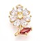 Brass Micro Pave Cubic Zirconia Pendants, with Glass, Flower Charms, Dark Red, 17.5x11.5x4.5mm, Hole: 1.4~1.5mm