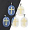 Opalite Pendants, Oval with Engraved Gold Cross Charms, with Stainless Steel Bails, Stainless Steel Color, 38~39x25x7mm, Hole: 7x4mm