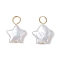 Natural Keshi Pearl Charms, with 304 Stainless Steel Loops, Creamy White, Golden, Star, 14~15x11x4~5.5mm, Hole: 2.7~3.3mm